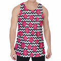 Pink Hibiscus Zigzag Pattern Print Men's Velvet Tank Top
