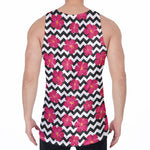 Pink Hibiscus Zigzag Pattern Print Men's Velvet Tank Top