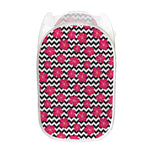 Pink Hibiscus Zigzag Pattern Print Mesh Laundry Hamper