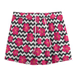 Pink Hibiscus Zigzag Pattern Print Mesh Shorts
