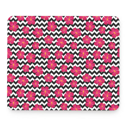 Pink Hibiscus Zigzag Pattern Print Mouse Pad