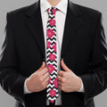 Pink Hibiscus Zigzag Pattern Print Necktie