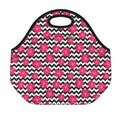 Pink Hibiscus Zigzag Pattern Print Neoprene Lunch Bag