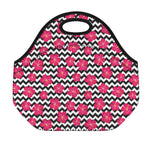Pink Hibiscus Zigzag Pattern Print Neoprene Lunch Bag