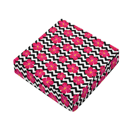 Pink Hibiscus Zigzag Pattern Print Outdoor Seat Cushion Cover