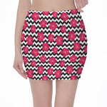 Pink Hibiscus Zigzag Pattern Print Pencil Mini Skirt
