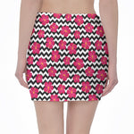 Pink Hibiscus Zigzag Pattern Print Pencil Mini Skirt