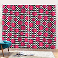 Pink Hibiscus Zigzag Pattern Print Pencil Pleat Curtains