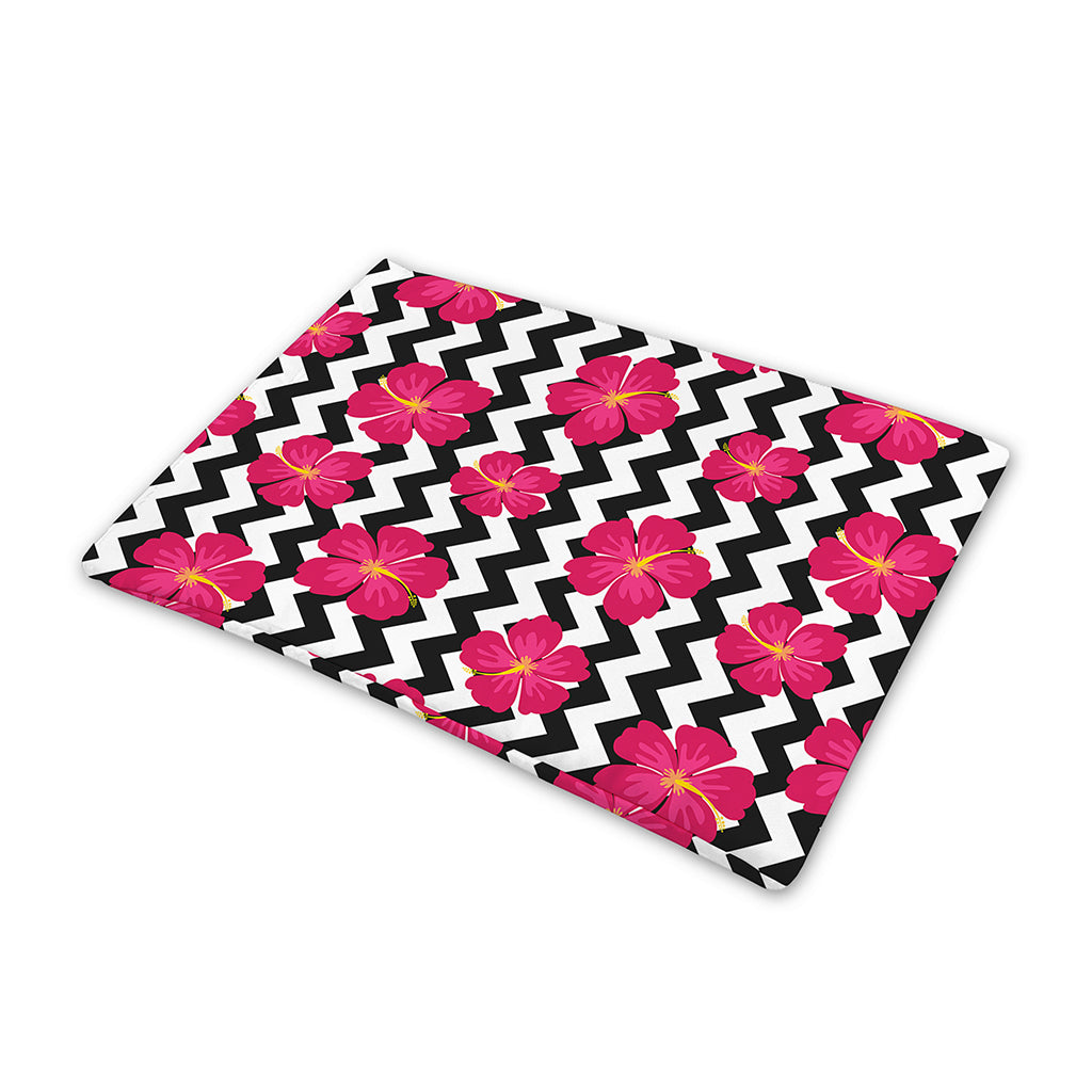Pink Hibiscus Zigzag Pattern Print Pet Cooling Mat Cover