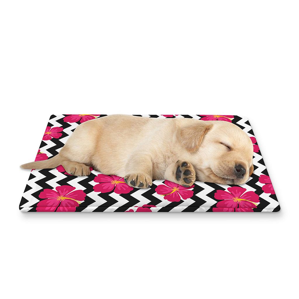 Pink Hibiscus Zigzag Pattern Print Pet Cooling Mat Cover