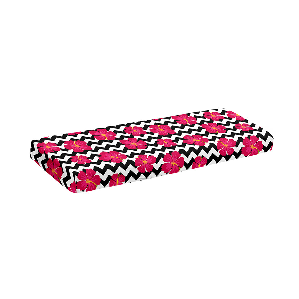 Pink Hibiscus Zigzag Pattern Print Piano Keyboard Cover