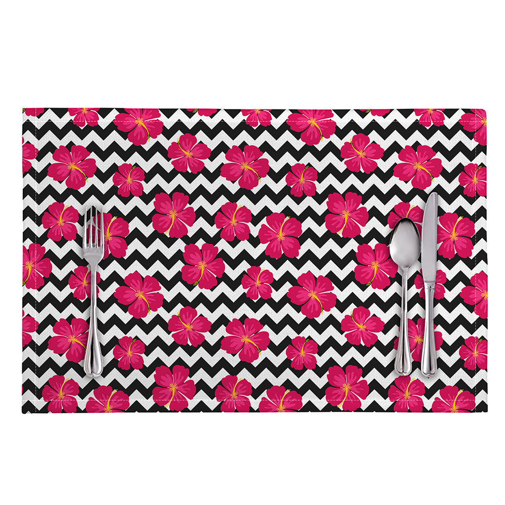 Pink Hibiscus Zigzag Pattern Print Placemat