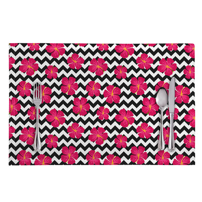Pink Hibiscus Zigzag Pattern Print Placemat
