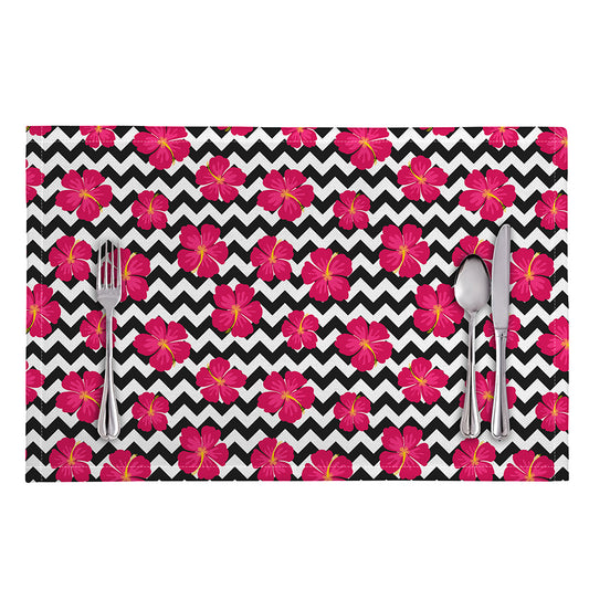 Pink Hibiscus Zigzag Pattern Print Placemat