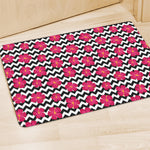 Pink Hibiscus Zigzag Pattern Print Polyester Doormat