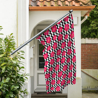 Pink Hibiscus Zigzag Pattern Print Polyester Flag