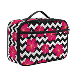 Pink Hibiscus Zigzag Pattern Print Portable Lunch Bag