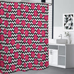 Pink Hibiscus Zigzag Pattern Print Premium Shower Curtain