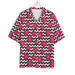 Pink Hibiscus Zigzag Pattern Print Rayon Hawaiian Shirt
