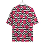 Pink Hibiscus Zigzag Pattern Print Rayon Hawaiian Shirt