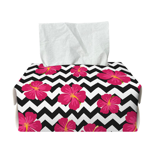 Pink Hibiscus Zigzag Pattern Print Rectangle Tissue Box Cover