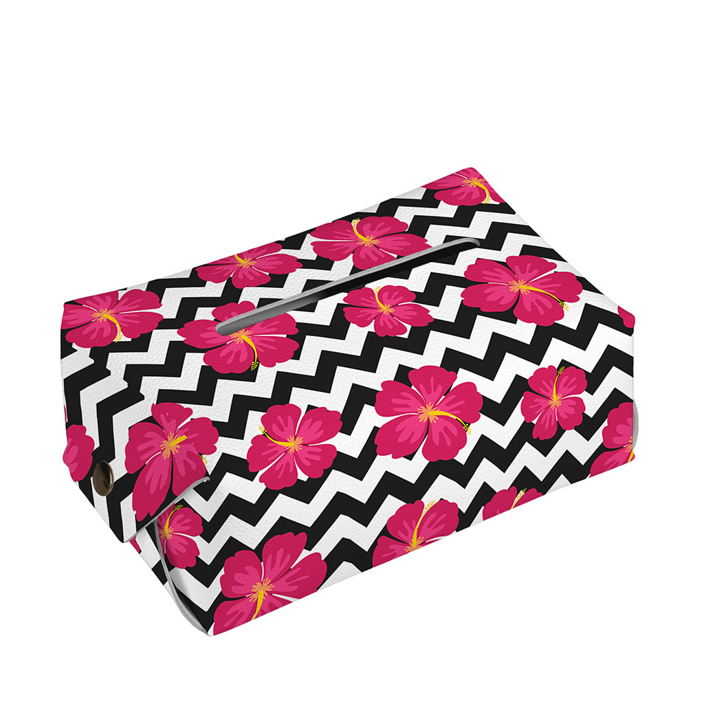 Pink Hibiscus Zigzag Pattern Print Rectangle Tissue Box Cover