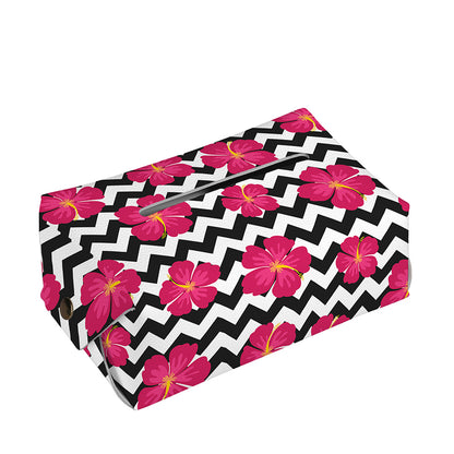 Pink Hibiscus Zigzag Pattern Print Rectangle Tissue Box Cover