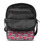 Pink Hibiscus Zigzag Pattern Print Rectangular Crossbody Bag