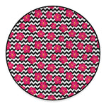 Pink Hibiscus Zigzag Pattern Print Round Floor Mat