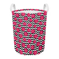 Pink Hibiscus Zigzag Pattern Print Round Laundry Basket