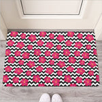 Pink Hibiscus Zigzag Pattern Print Rubber Doormat