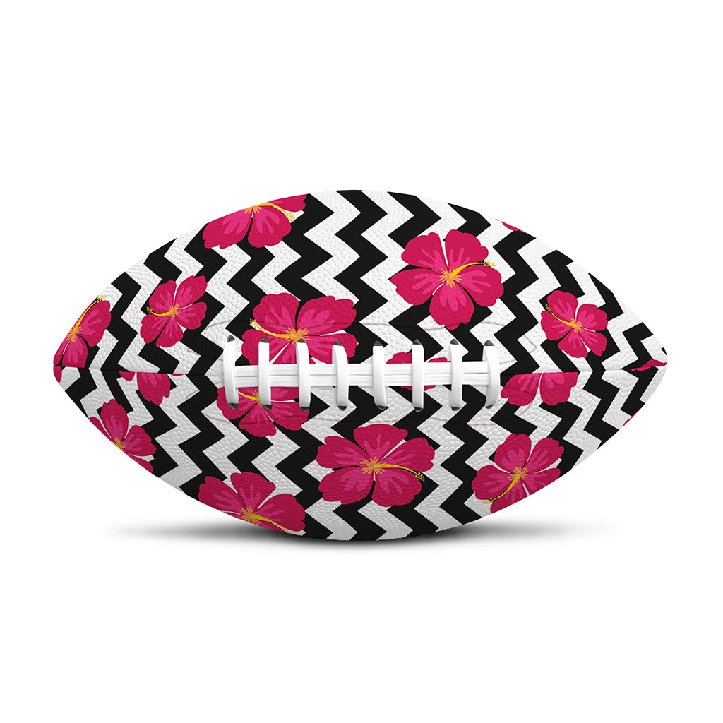 Pink Hibiscus Zigzag Pattern Print Rugby Ball