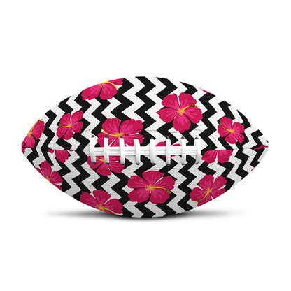 Pink Hibiscus Zigzag Pattern Print Rugby Ball