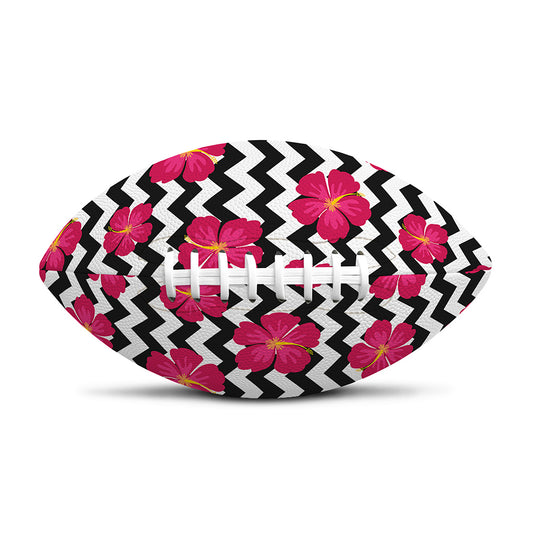 Pink Hibiscus Zigzag Pattern Print Rugby Ball