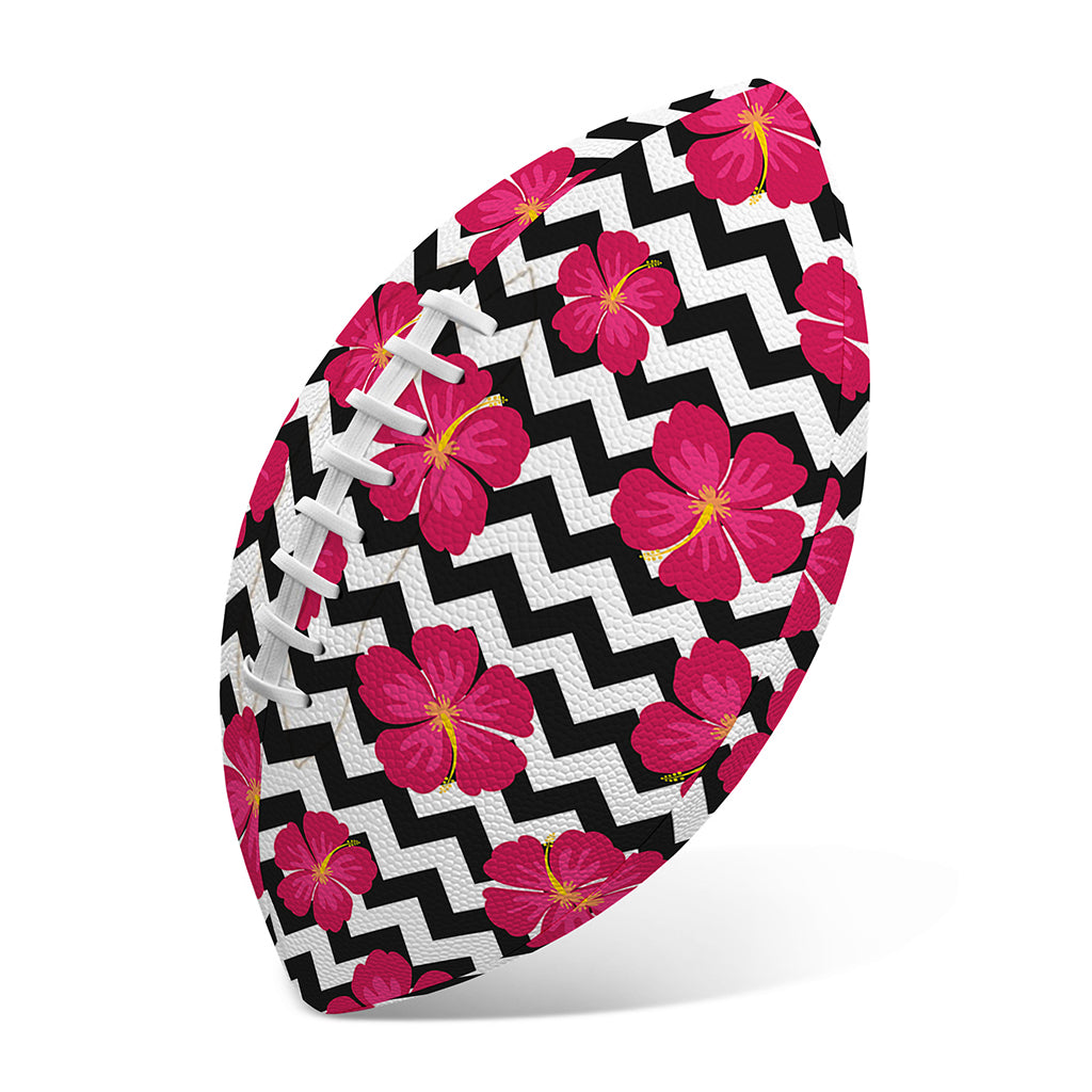 Pink Hibiscus Zigzag Pattern Print Rugby Ball