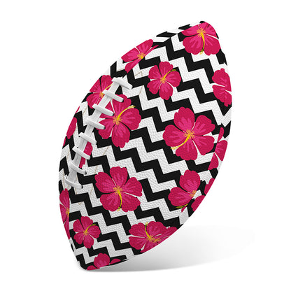 Pink Hibiscus Zigzag Pattern Print Rugby Ball
