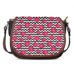 Pink Hibiscus Zigzag Pattern Print Saddle Bag