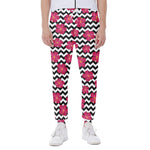 Pink Hibiscus Zigzag Pattern Print Scuba Joggers