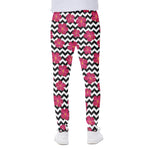 Pink Hibiscus Zigzag Pattern Print Scuba Joggers