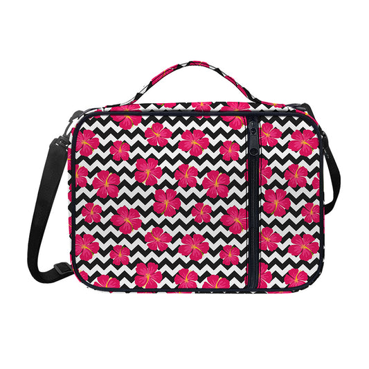 Pink Hibiscus Zigzag Pattern Print Shoulder Strap Bible Bag