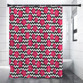 Pink Hibiscus Zigzag Pattern Print Shower Curtain