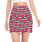 Pink Hibiscus Zigzag Pattern Print Side Slit Mini Skirt