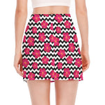 Pink Hibiscus Zigzag Pattern Print Side Slit Mini Skirt