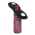 Pink Hibiscus Zigzag Pattern Print Single Neoprene Wine Tote