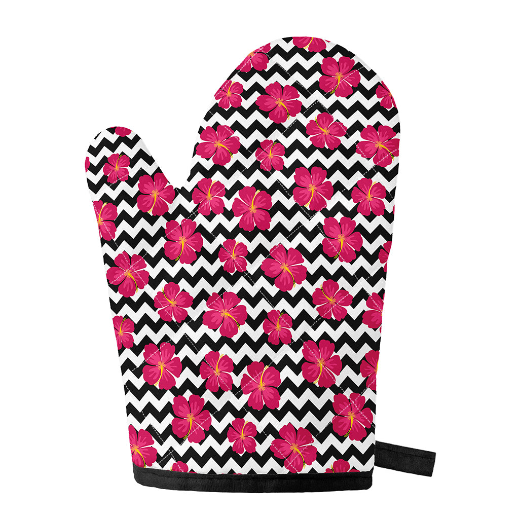 Pink Hibiscus Zigzag Pattern Print Single Oven Mitt
