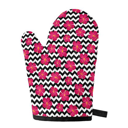 Pink Hibiscus Zigzag Pattern Print Single Oven Mitt