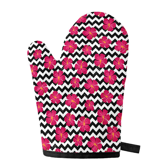 Pink Hibiscus Zigzag Pattern Print Single Oven Mitt