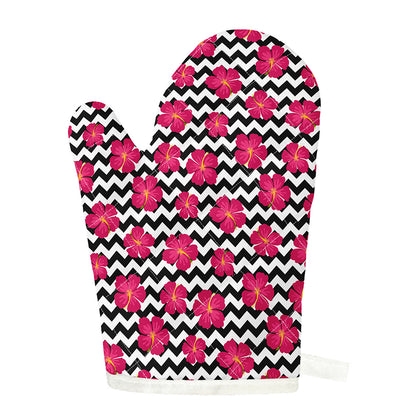 Pink Hibiscus Zigzag Pattern Print Single Oven Mitt