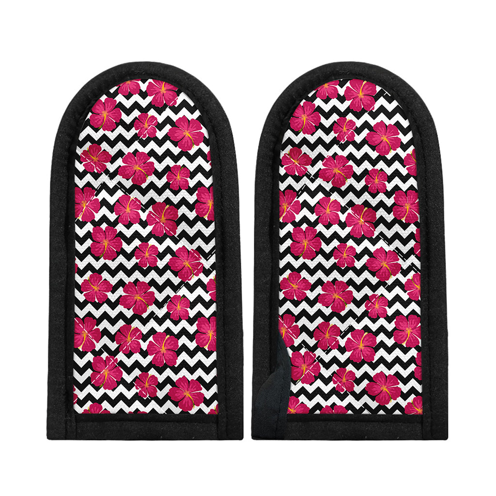 Pink Hibiscus Zigzag Pattern Print Skillet Handle Cover