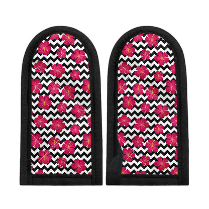 Pink Hibiscus Zigzag Pattern Print Skillet Handle Cover